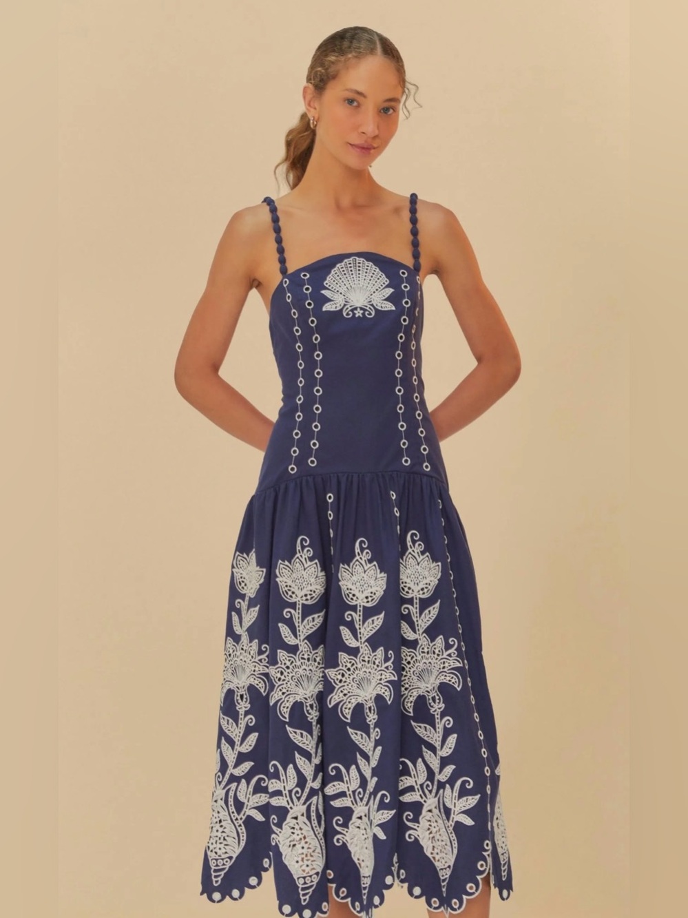 FARM Rio Navy Maxi Dress with White Embroidery